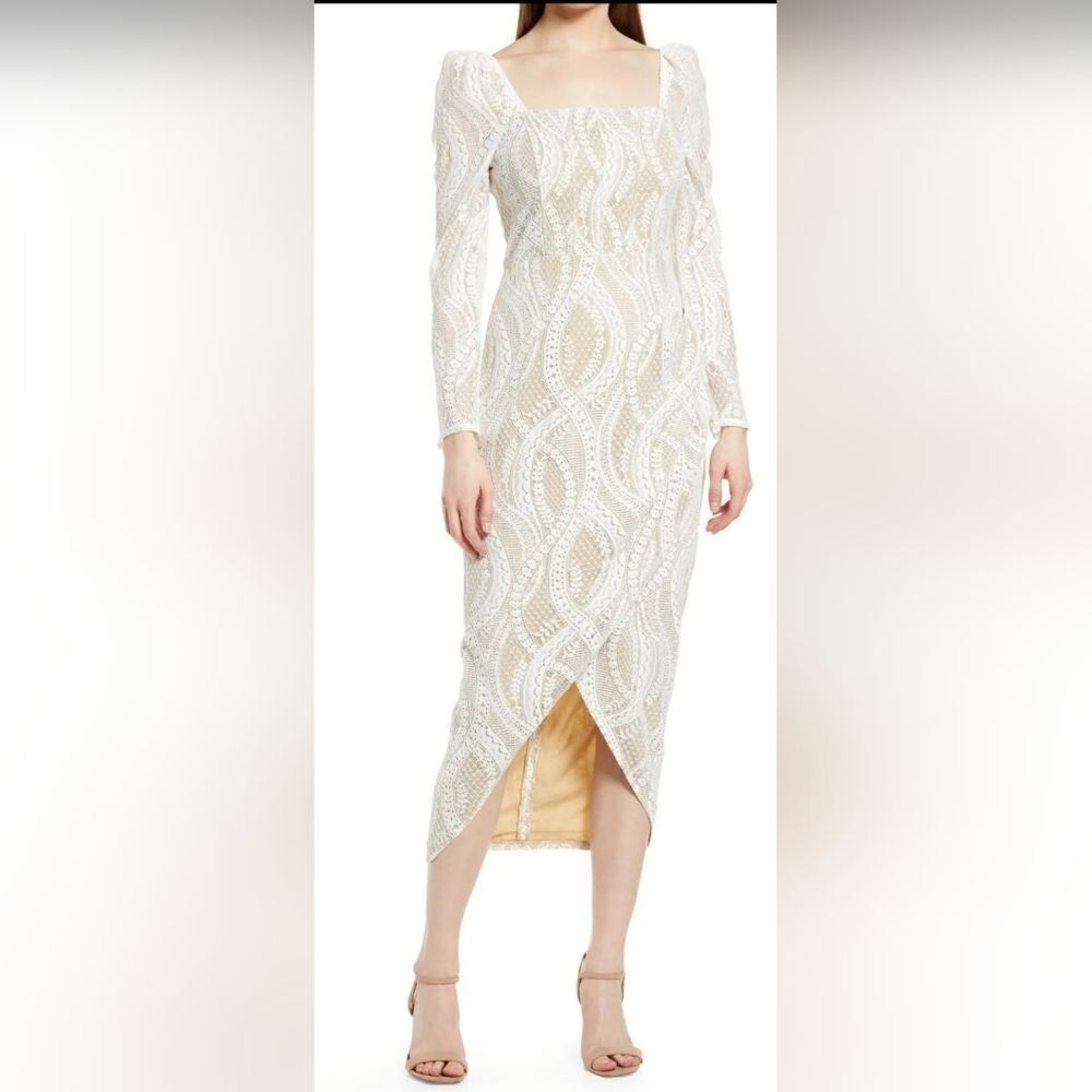 Saylor phillipa long sleeve lace midi cocktail dress NWOT size Small White/Nude